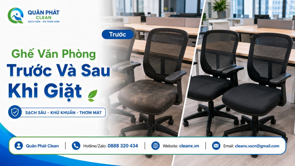 Ghế văn phòng trước và sau khi giặt tại Nha Trang