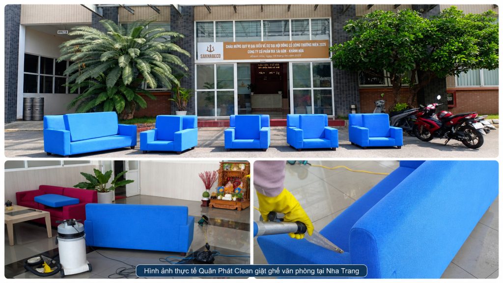 Hình ảnh thực tế giặt ghế văn phòng tại Nha Trang của Quân Phát Clean