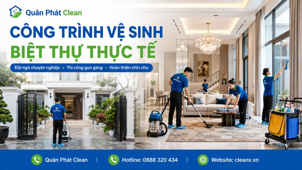 Nhân viên thực hiện vệ sinh biệt thự tại Nha Trang