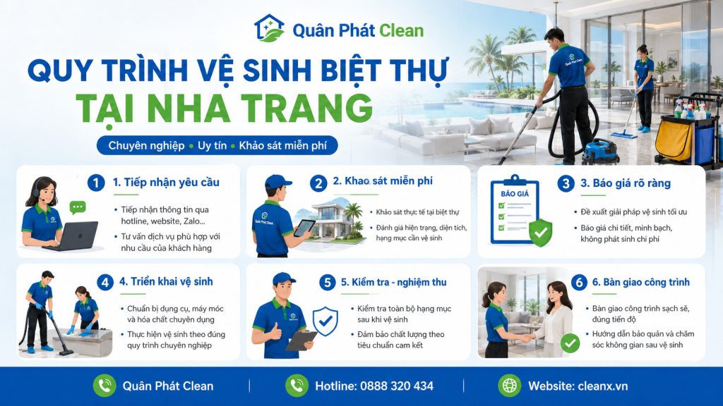 Quy trình vệ sinh biệt thự tại Nha Trang của Quân Phát Clean