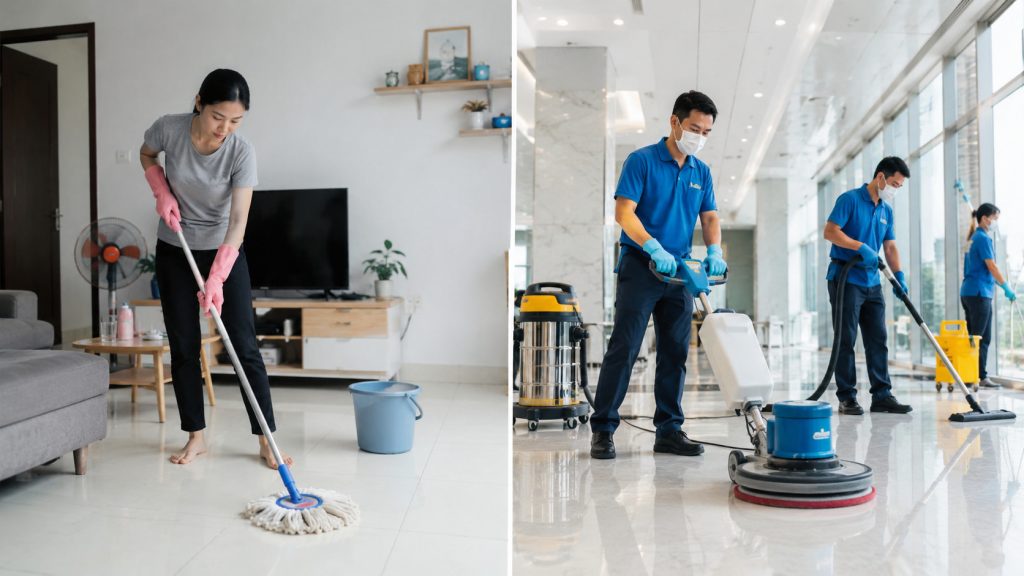 So sánh vệ sinh công nghiệp với cách lau dọn thông thường