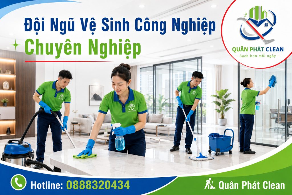 Đội ngũ vệ sinh công nghiệp chuyên nghiệp tại Nha Trang – Quân Phát Clean