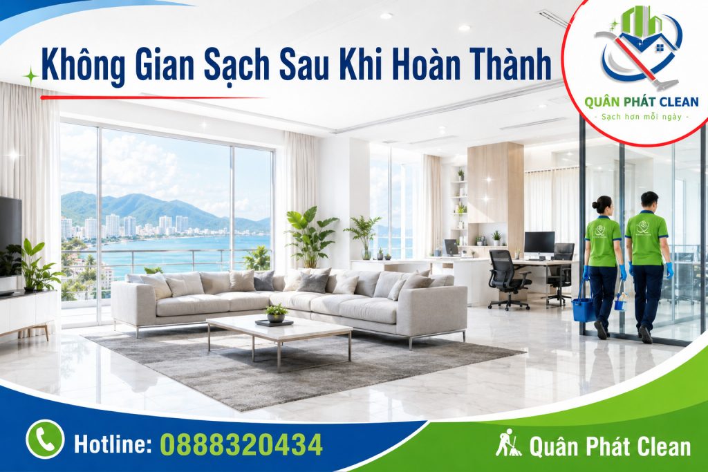 Không gian sạch sau khi vệ sinh công nghiệp – Quân Phát Clean