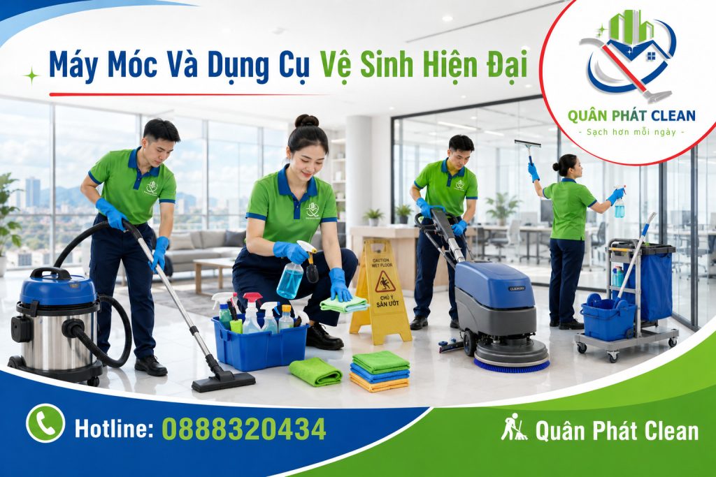 Máy móc và dụng cụ vệ sinh công nghiệp hiện đại – Quân Phát Clean