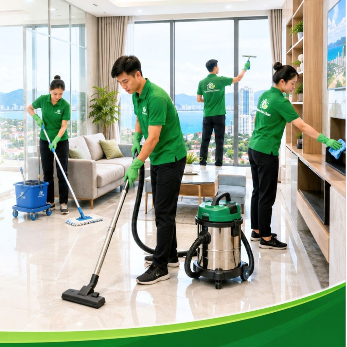 Nhân viên Quân Phát Clean tổng vệ sinh nhà ở tại Nha Trang